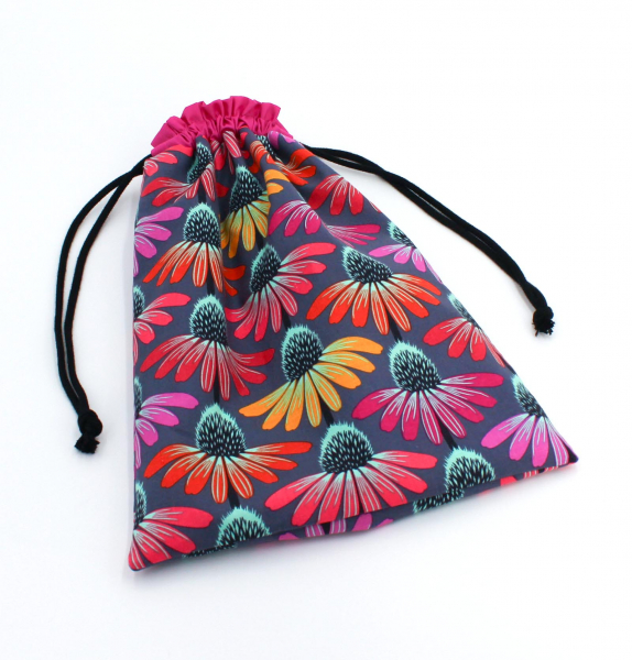 Projektbeutel / Handarbeitsbeutel mit Kordel Echinacea